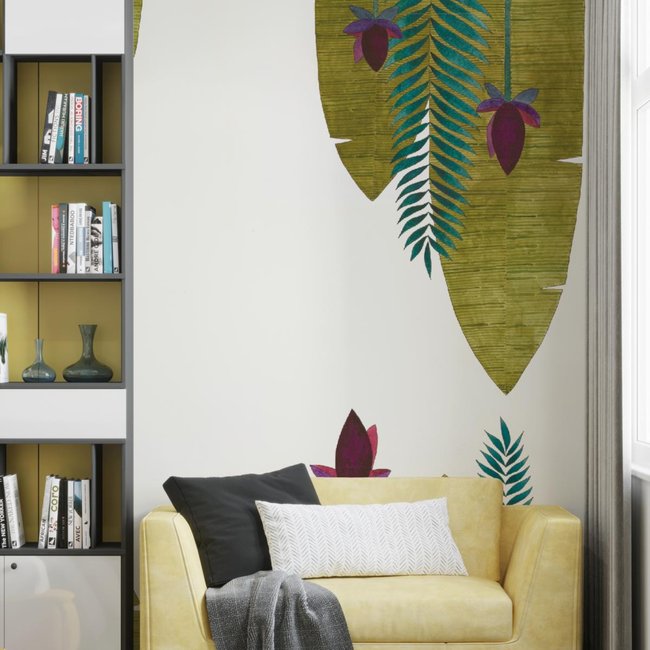 Papier peint panoramique avec feuilles de bananiers - 340x260 cm (l x h) Couleur vert <span itemprop=