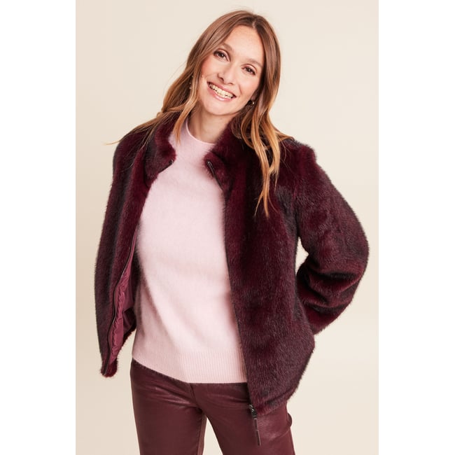 Manteau col montant doublé bordeaux <span itemprop=