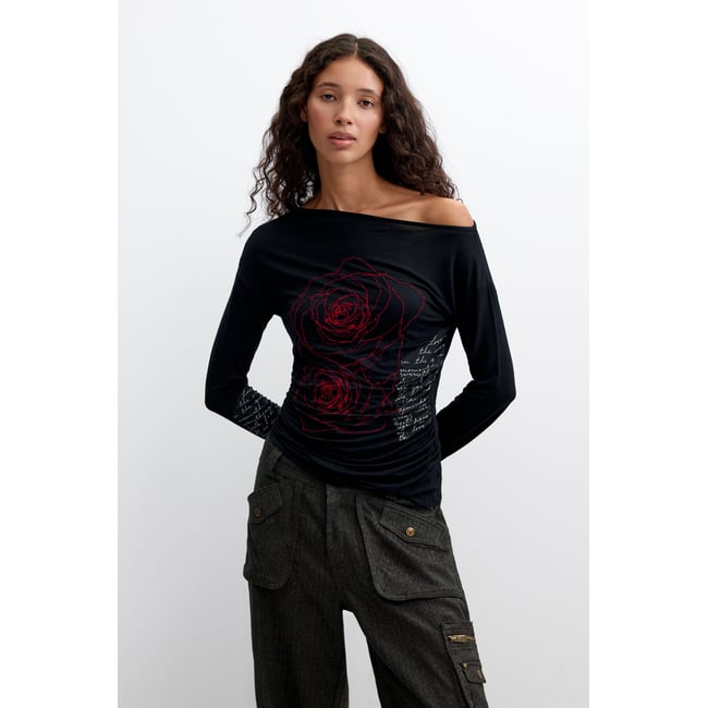 t-shirt à manches longues abstrait noir <span itemprop=
