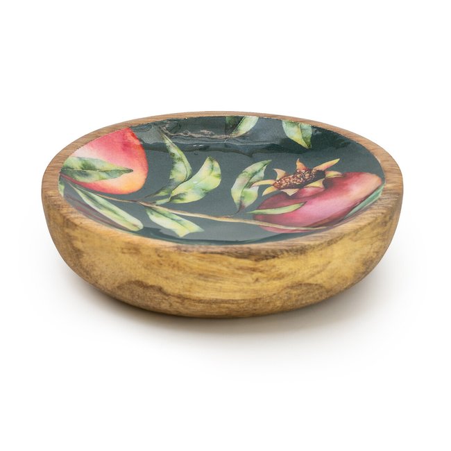 Small Pomegranate Green Round Dish in Mango Wood, multi-coloured, SO'HOME