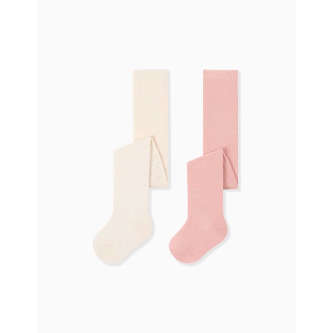 Lot de 2 collants en maille unie/ajourée multicolore <span itemprop=