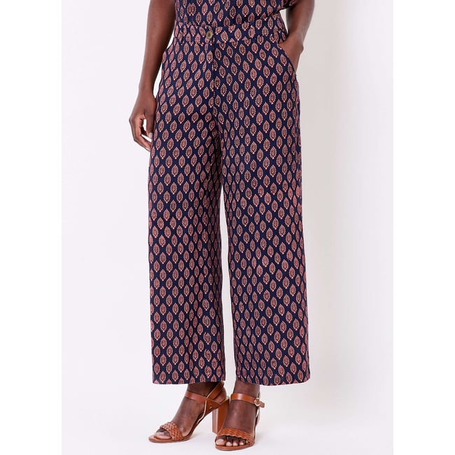 Pantalon imprimé large fluide 7/8 AMELIA bleu marine ajay <span itemprop=
