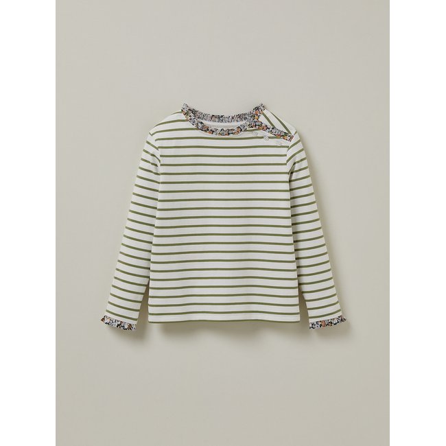 T-shirt marinière Tissu Liberty en coton Biologique vert mousse <span itemprop=