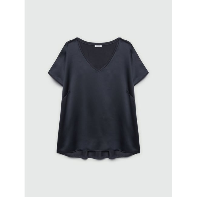 T-shirt en satin et jersey bleu <span itemprop=