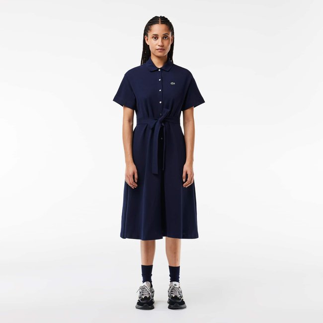 Robe relaxed fit en Petit Piqué ceinturée bleu-166 <span itemprop=