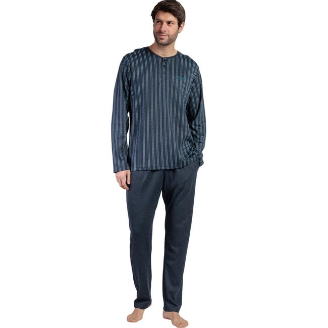 Pyjama pantalon polo manches longues Italic bleu marine <span itemprop=