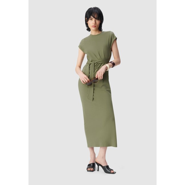 Robe midi à nouer côté kaki <span itemprop=