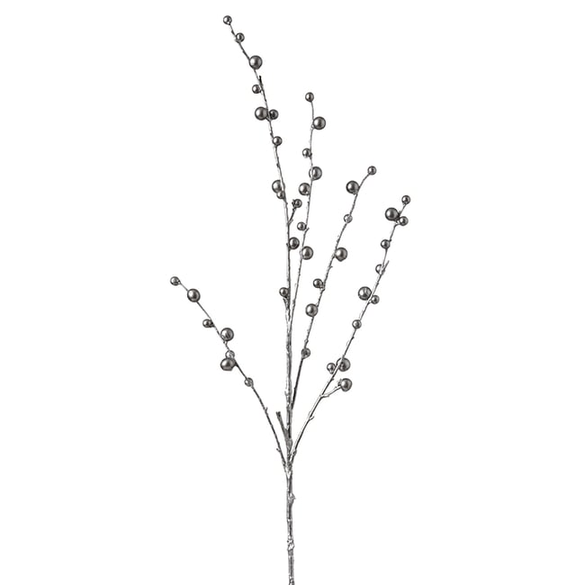 Branche de baies artificielles métalliques H80 Couleur argenté <span itemprop=