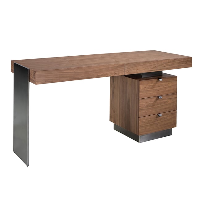 Bureau en noyer et acier poli foncé Couleur noir | acier <span itemprop=
