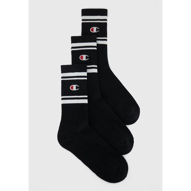 Pack of 3 Pairs of Crew Socks, black + black + black, CHAMPION