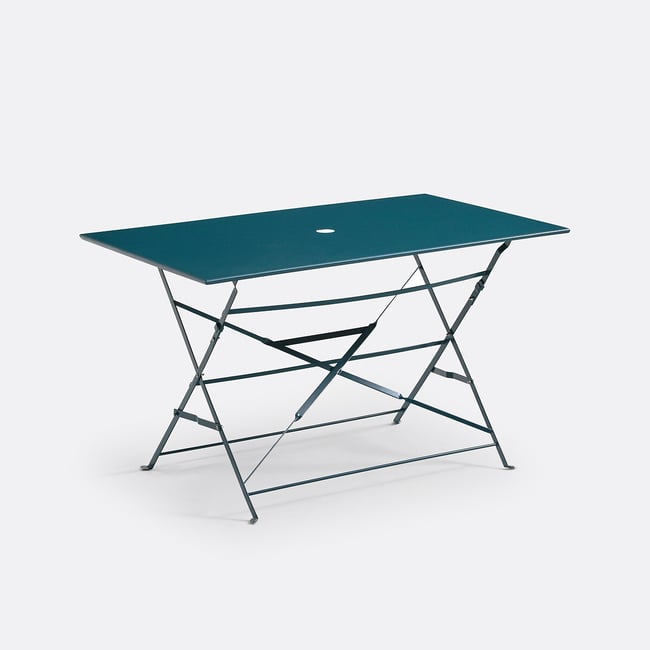 Table pliante rectangulaire, métal fer Ozevan  bleu de prusse <span itemprop=