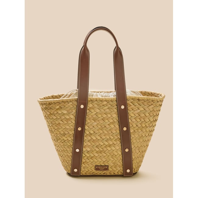 Sac cabas paille et cuir - Collection Maroquinerie Cyrillus tan <span itemprop=