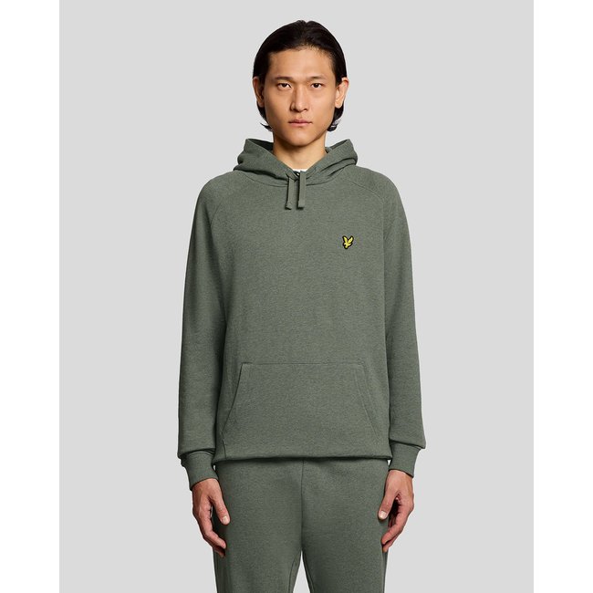 Sweat à capuche en coton chiné raglan vert kaki tri chiné <span itemprop=