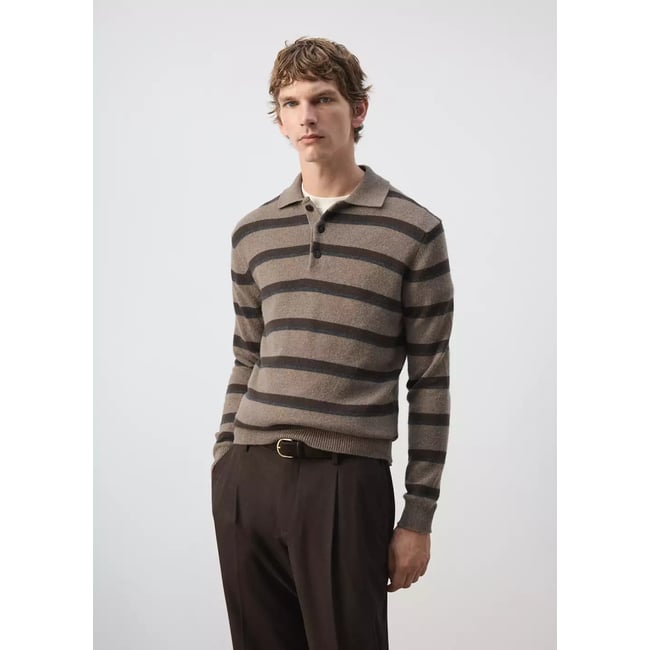 Polo en jersey mélangé laine cachemire marron moyen <span itemprop=