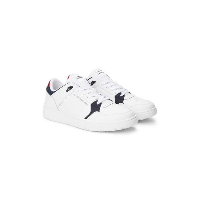Baskets en cuir Core blanc/bleu marine <span itemprop=