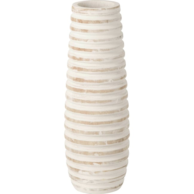 Vase haut ligné en bois de paulownia Couleur blanc blanchi <span itemprop=