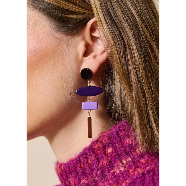 Boucles d'oreilles pendantes géométriques viola/tandoori <span itemprop=