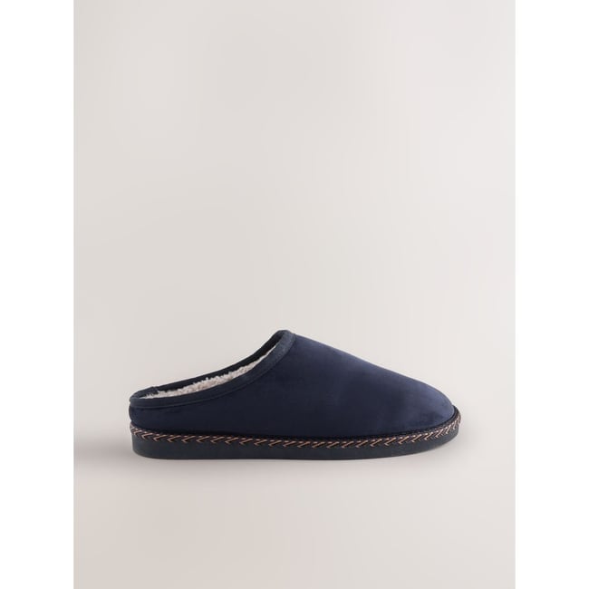 Chaussons mules à bande bleu marine <span itemprop=