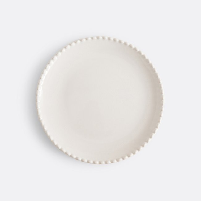 Lot 4 assiettes à dessert grès liseré perlé, Akoya Couleur ecru <span itemprop=