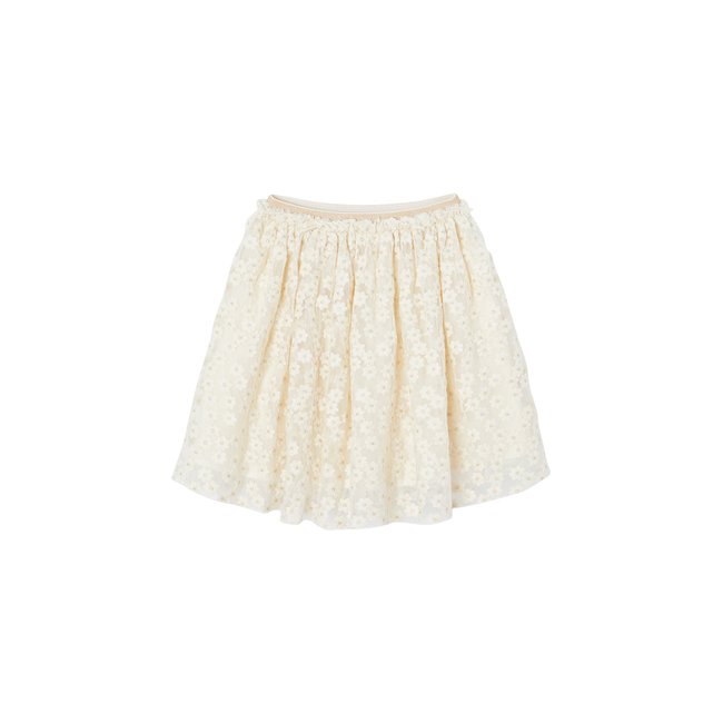 Jupe cérémonie brodée fleurs irisées vanille <span itemprop=