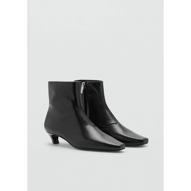Bottines cuir talon kitten heel noir <span itemprop=