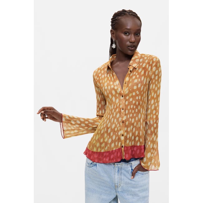 Chemise plissée imprimée blanc <span itemprop=