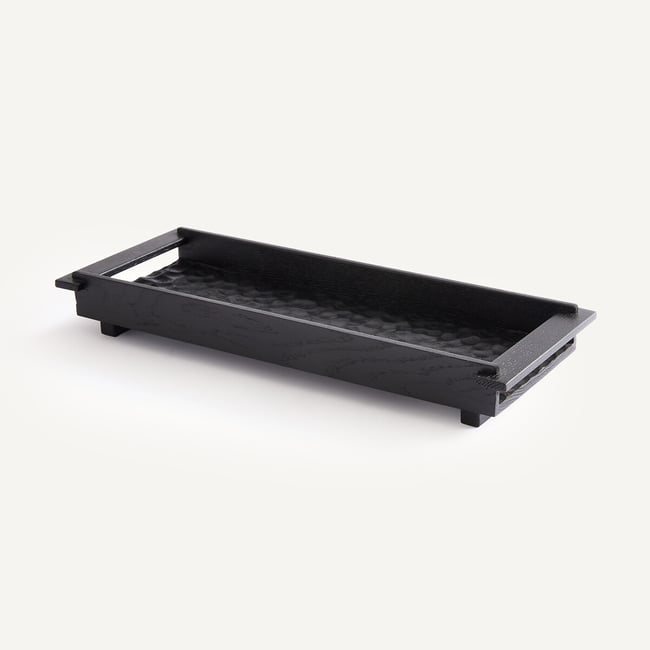 Rechthoekig dienblad in gegutst massief eiken, 18 cm diep, AZAEL <span itemprop=