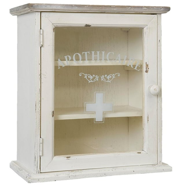 Étagère murale bois blanc et porte vitrée apothicaire 32x18x36cm Couleur v002227 <span itemprop=