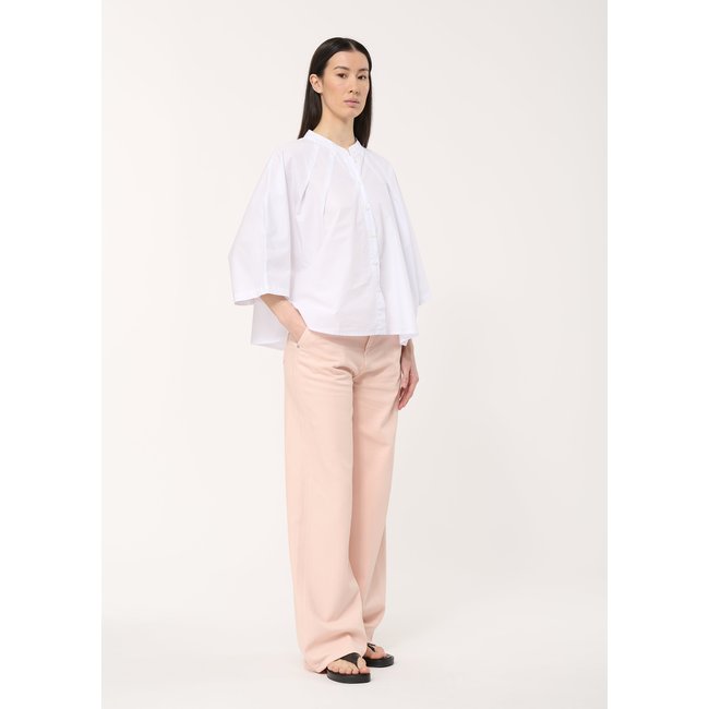 Jean rose large taille haute en coton biologique poudre <span itemprop=