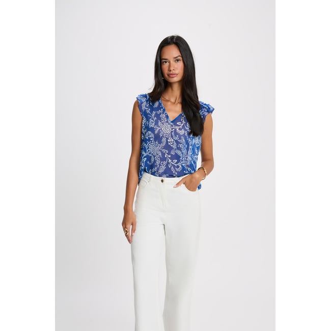 Blouse voile sans manches multicolore <span itemprop=
