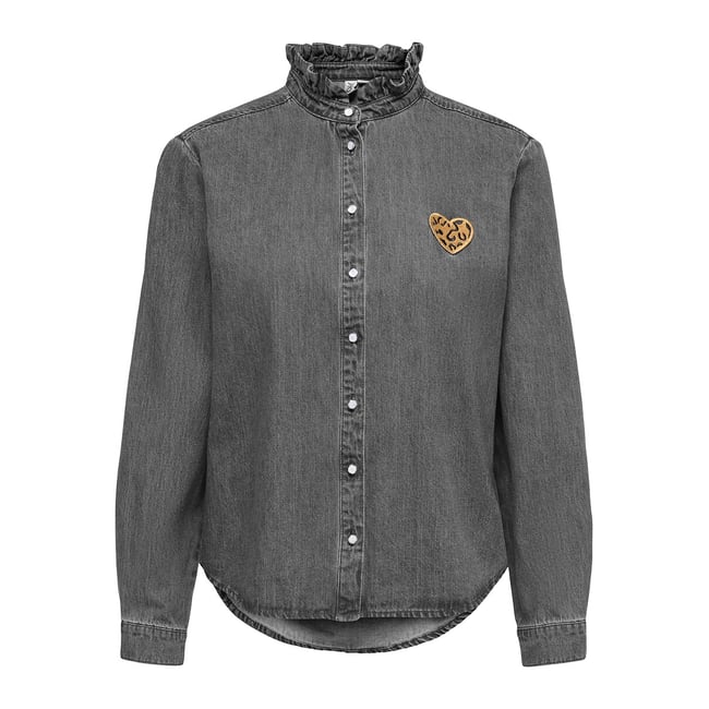 Chest Heart Denim Mandarin Collar Blouse - ONLY