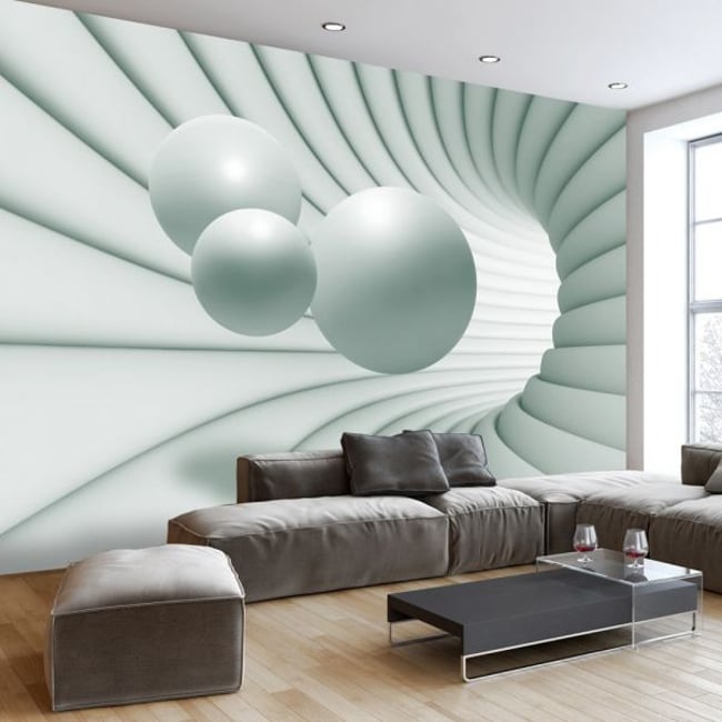 Papier peint intissé panoramique 3D et Perspective In The Green Tunnel Couleur blanc <span itemprop=
