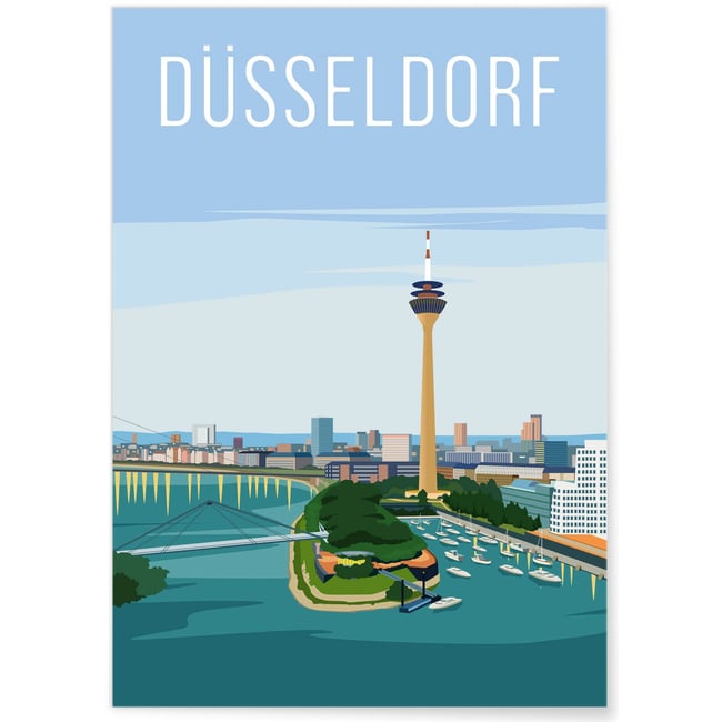 Affiche ville Düsseldorf Couleur blanc <span itemprop=