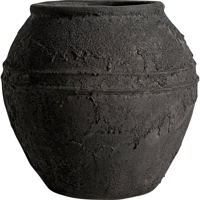 Vase vintage en céramique texturée Couleur noir effet vieilli <span itemprop=