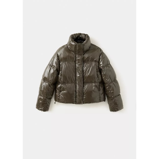 Anorak matelassé avec col cheminée olive <span itemprop=