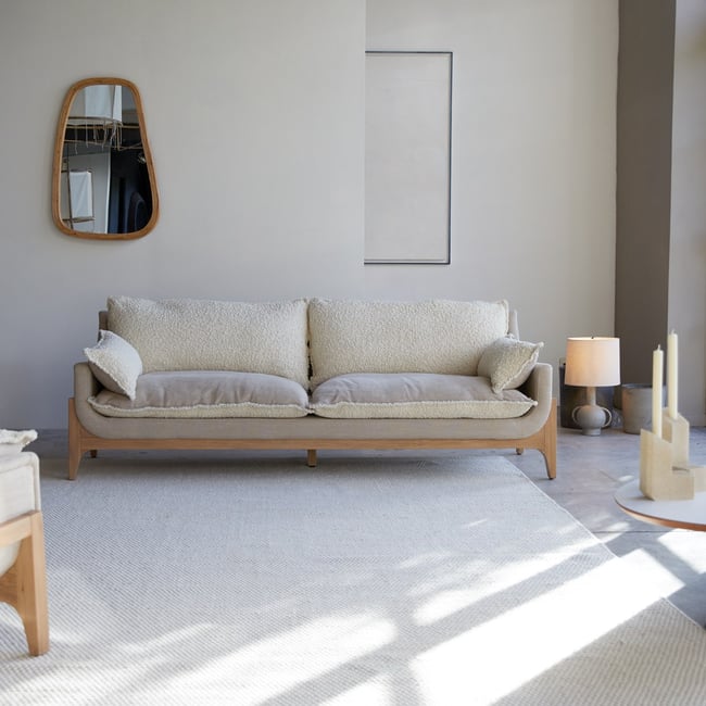 Canapé droit en Tissu massif, WOODNEST Couleur beige <span itemprop=