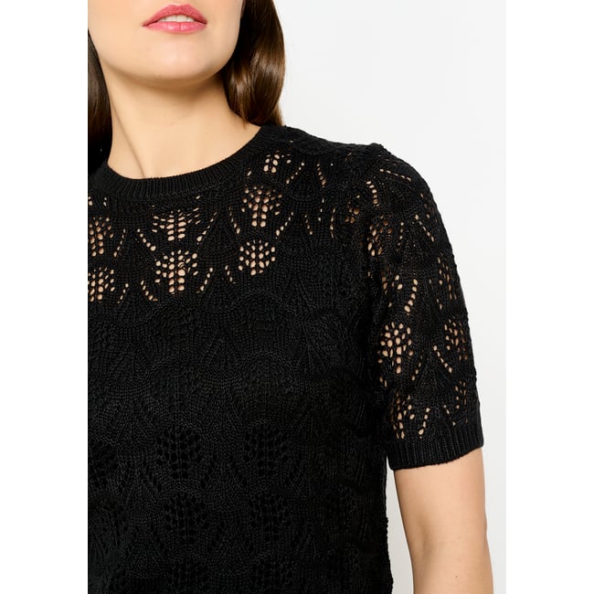 Pull en crochet à manches courtes noir <span itemprop=