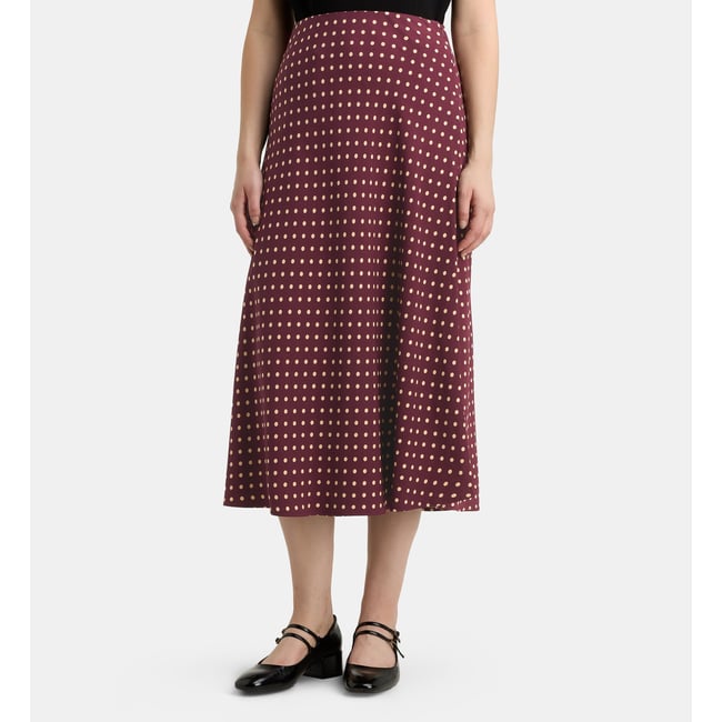 Jupe midi évasée turin dot pois bordeaux <span itemprop=