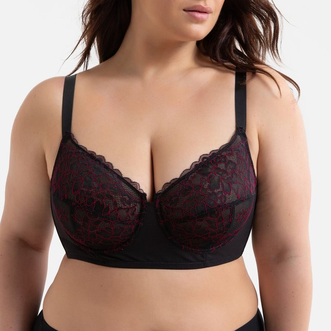 Бюстгальтер-бюстье из кружева черный LA REDOUTE COLLECTIONS PLUS