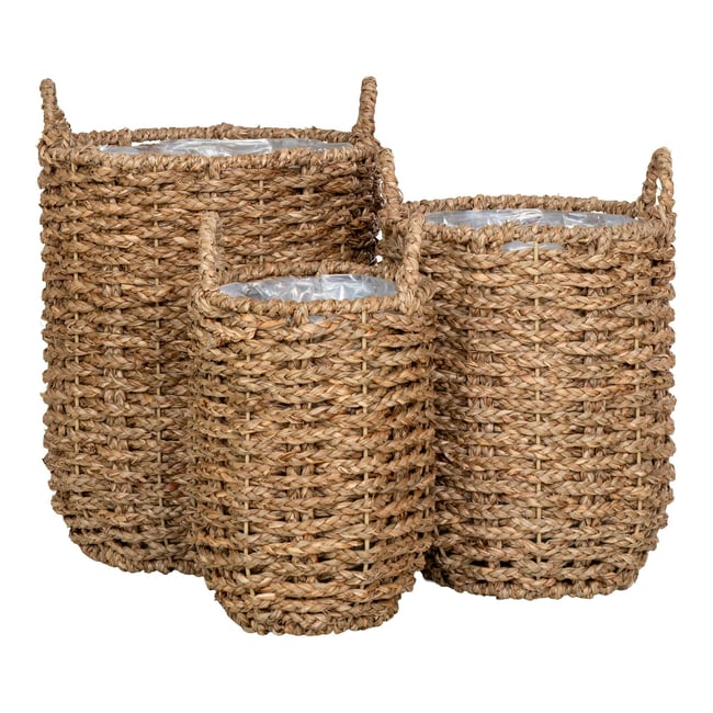 Cache-pot en jonc de mer avec anses (lot de 3) Couleur beige <span itemprop=