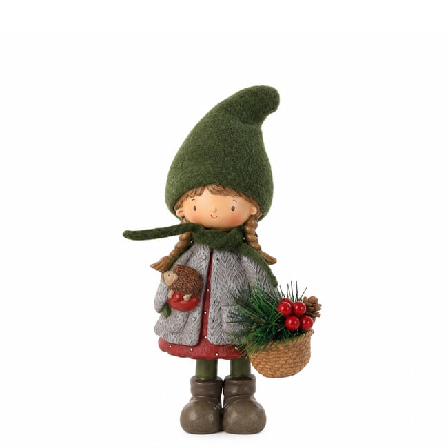 Figurine fillette pin enchanté décorative artificielle H22 NOËL Couleur rouge <span itemprop=