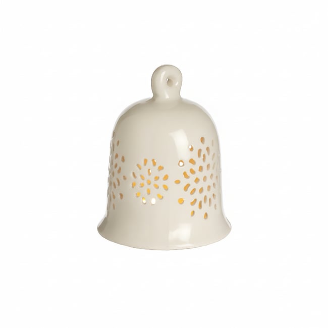 Suspension décorative de noël cloche à led en grès H13 Couleur beige <span itemprop=