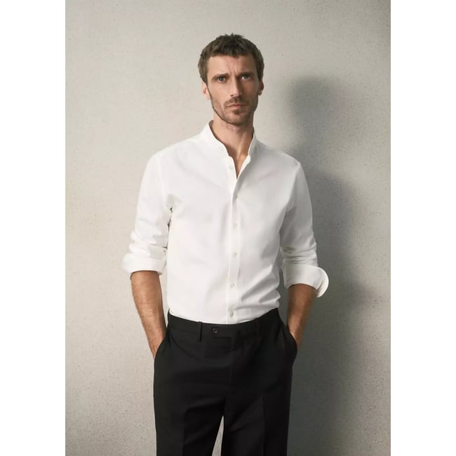 Chemise en coton à col mao slim fit blanc <span itemprop=