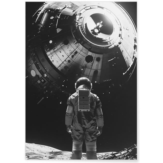 Affiche Astronaute et Station Spatiale Couleur blanc <span itemprop=