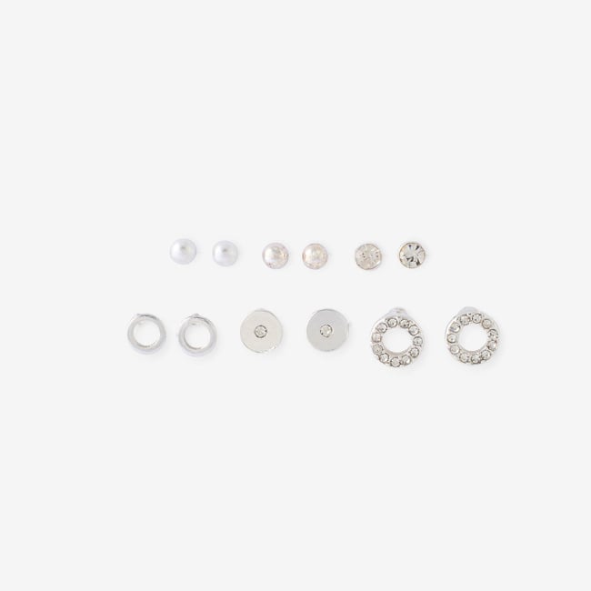 Set de 6 boucles d'oreilles puces argentées argenté <span itemprop=
