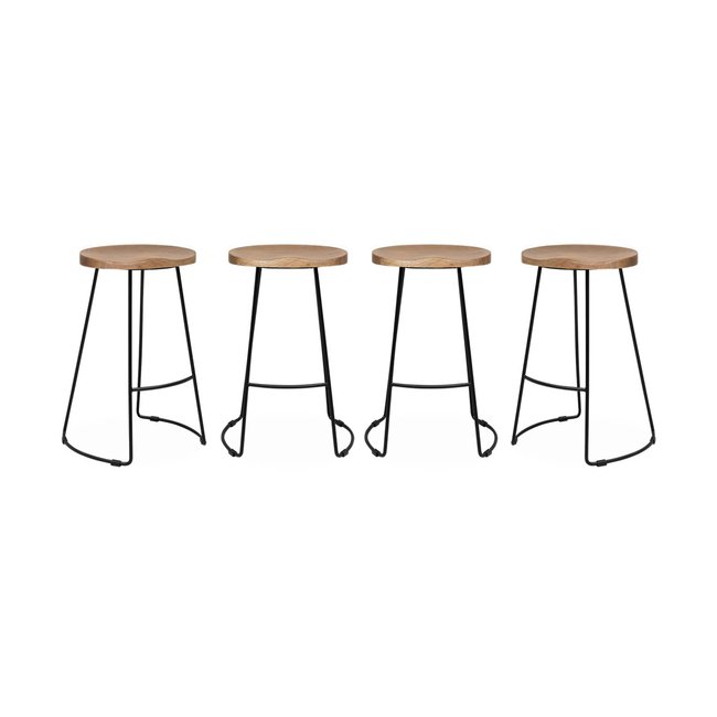 Tabouret de bar bois de manguier et acier 65cm avec repose pieds (lot de 4) JAYA - SWEEEK