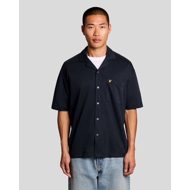 Chemise manches courtes col revers bleu foncé marine <span itemprop=