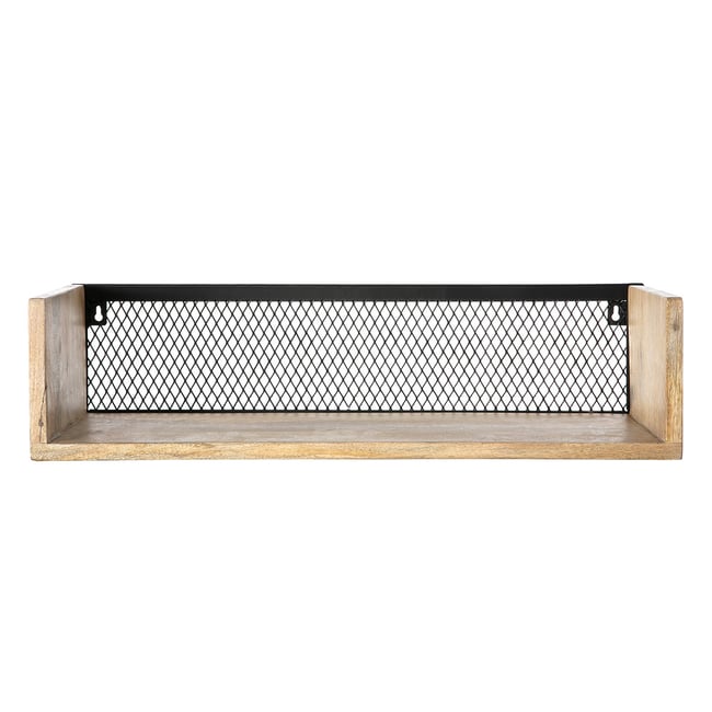 Étagère murale industrielle en bois manguier massif et métal noir L60 cm RACK Couleur bois clair / noir <span itemprop=