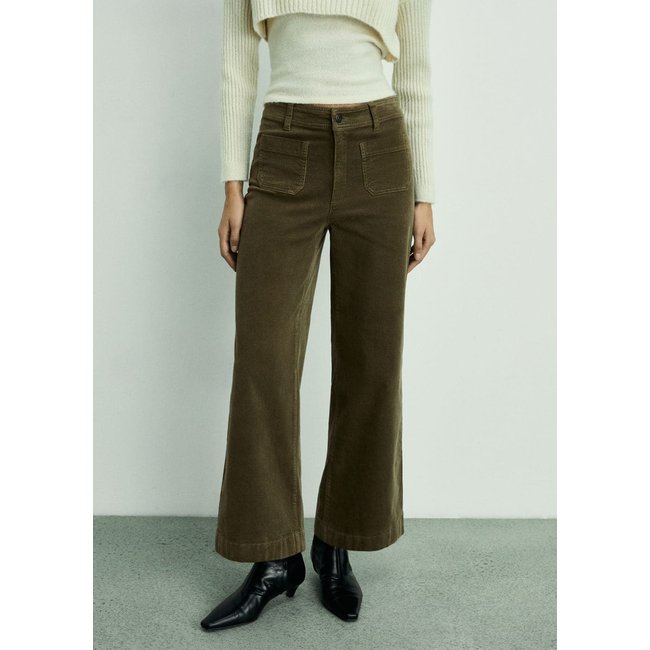 Pantalon Catherin style jupe-culotte velours côtelé kaki <span itemprop=