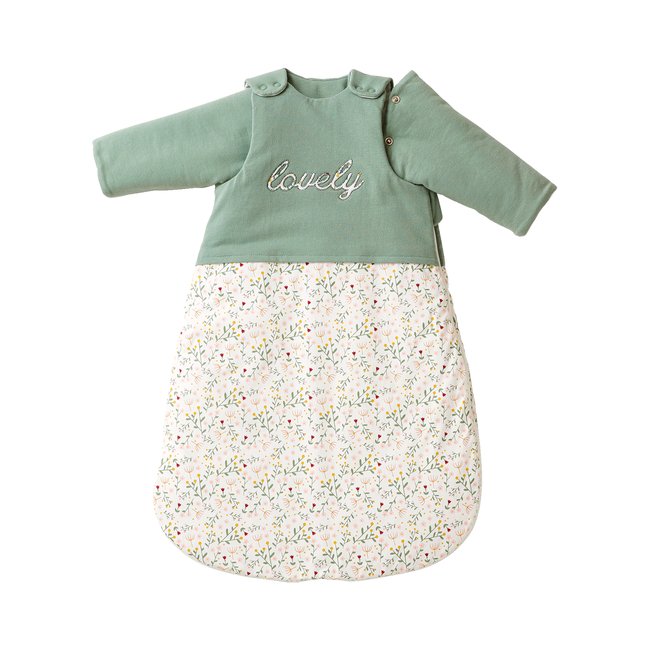 Gigoteuse manches amovibles bi-matière FLEURETTES vert <span itemprop=